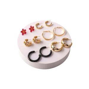 Elegant Gold and Black Hoop Earrings Set
